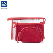 Three-piece PVC and lace cosmetic bag convenient travel storage bag for ladies' toiletries